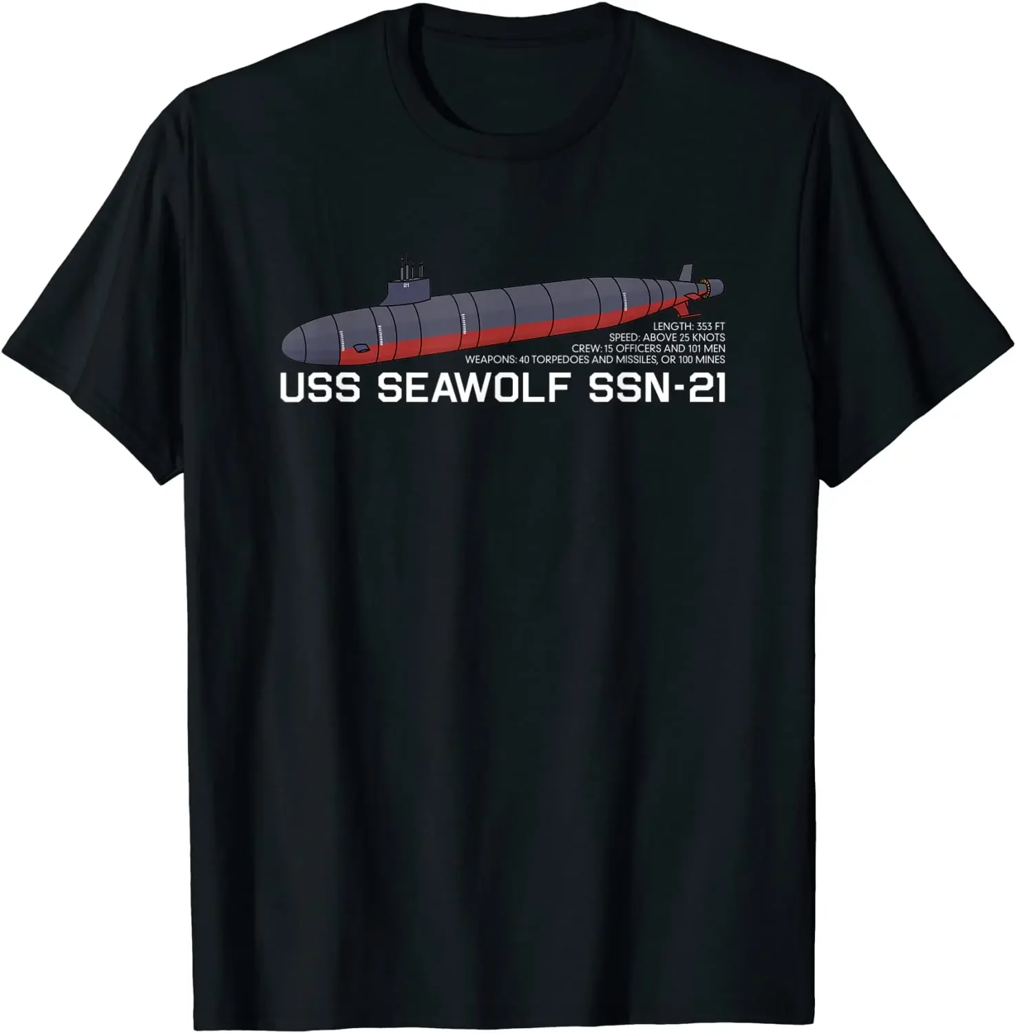 USS Seawolf SSN-21 Submarine Graphic Gift Men T-Shirt Size S-3XL