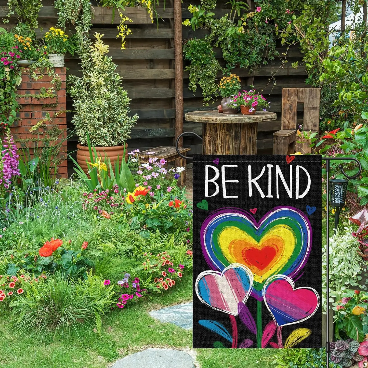 Be Kind Pride Garden Flag 12x18 Inch Double Sided, LGBTQ Pride Parade Rainbow Community Gay Lesbian Transgender Bisexual Pro PPZ