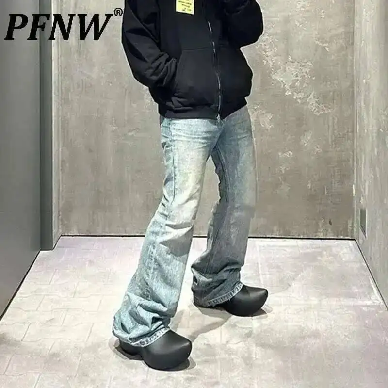 PFNW High Street lavado desgastado Micro Flare Blue Jeans 2025 primavera nueva tendencia Vintage Simple pantalones vaqueros americanos 28W5709