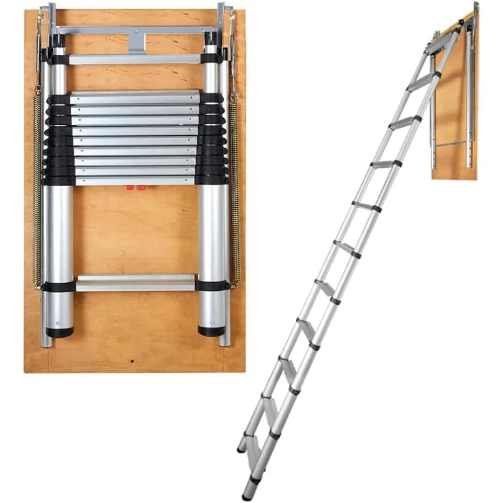

Attic Ladder Telescoping, 350-pound Capacity, 39.37" x 23.6", Multi-Purpose Aluminium Extension, Lightweight and Portable