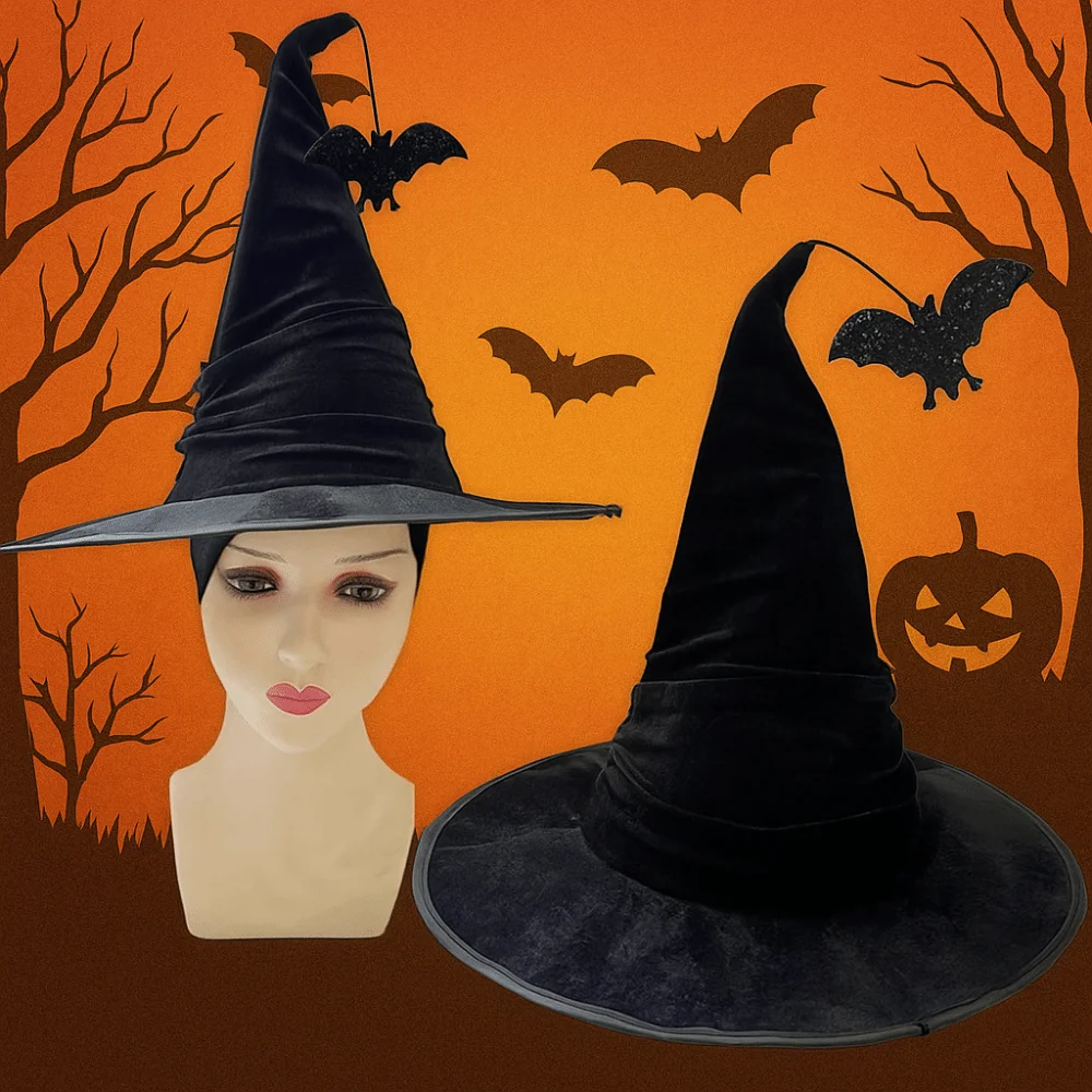 

Фестивальный головной убор, бархатная шляпа ведьмы на Хэллоуин, реквизит для вечеринки со звездой, кепка волшебника, складная кепка для косплея, кепка на Хэллоуин для женщин и мужчин
