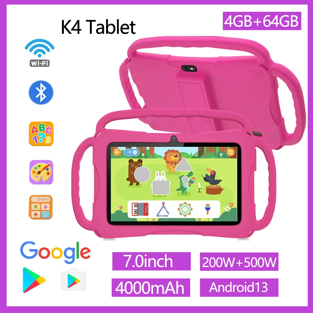 2024 Nieuwe 7-Inch Kindertablet Google Learning Game Bluetooth Tablet Quad Core 4Gb Ram 64Gb Rom 5Gwifi Dual Camera