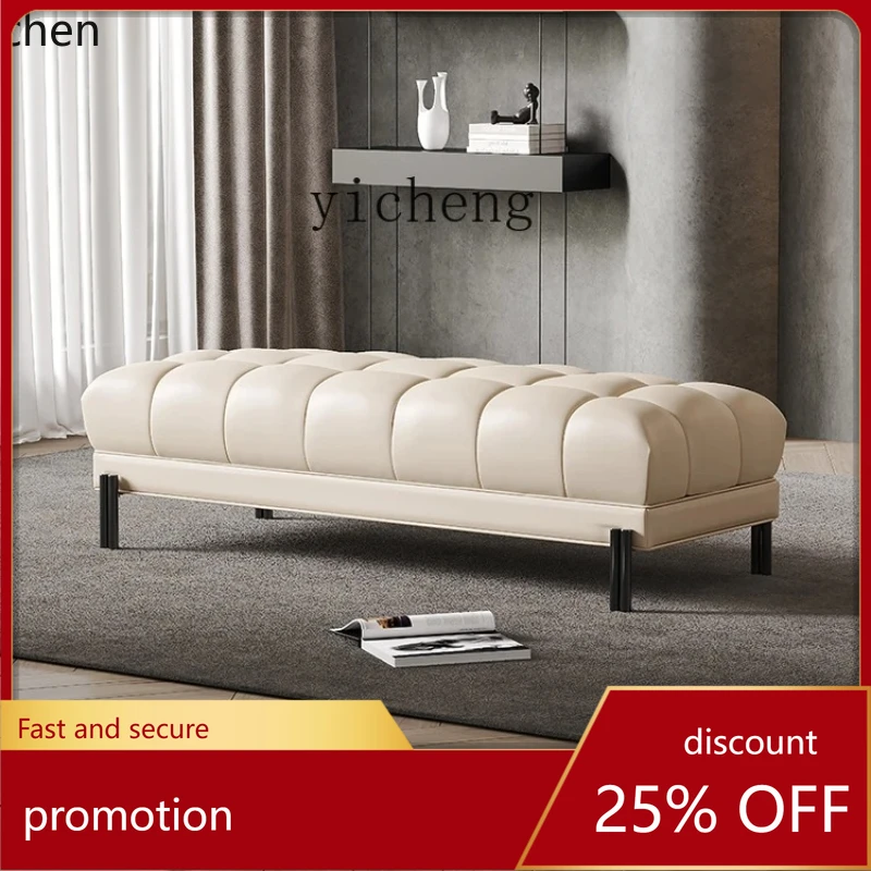 Stołek nocny HXL do sypialni, prosty skórzany stołek pod sofę, luksusowy skórzany stołek do zmiany butów, stołek z litego drewna.