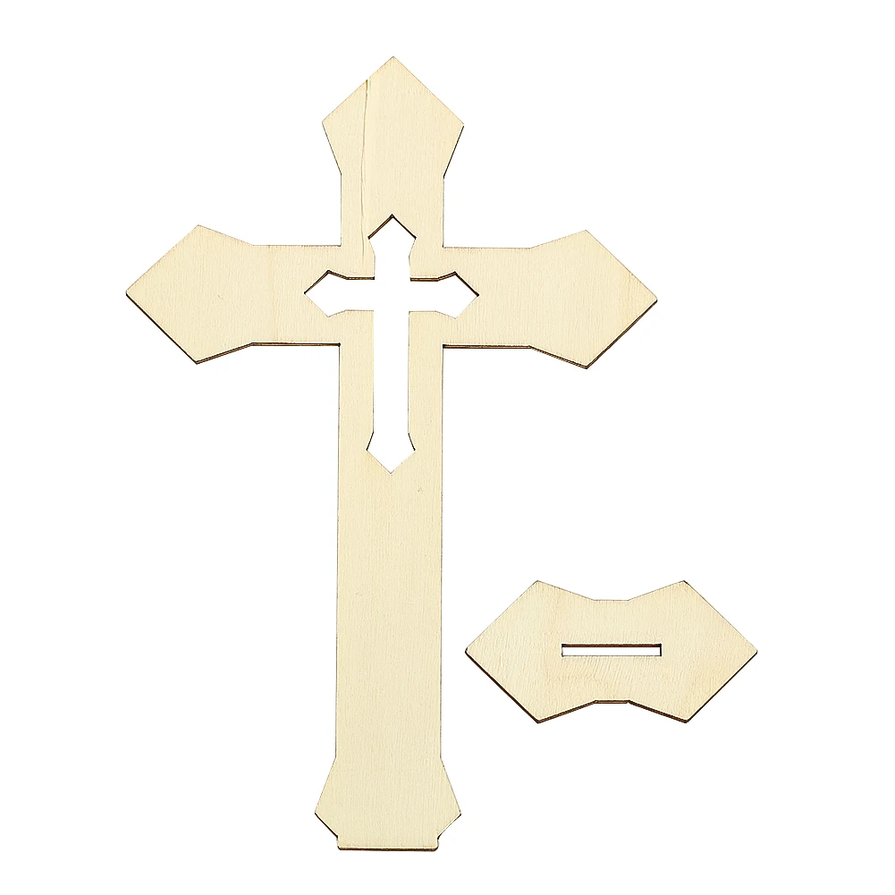 2pcs Blank Unfinished Wood Standing Cross DIY Craft Christian Religious Tabletop Decor Church Baptism