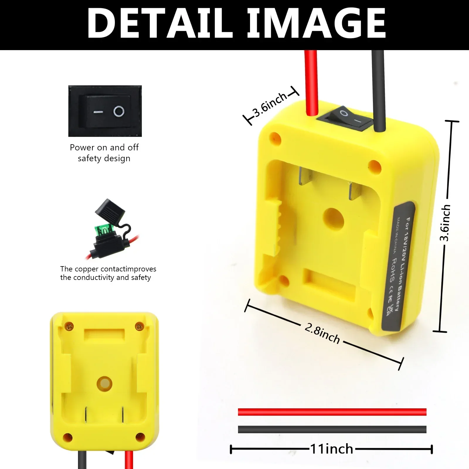 DIY Connector 30A ฟิวส์แหล่งจ่ายไฟภายนอกอะแดปเตอร์การเชื่อมต่อแหล่งจ่ายไฟภายนอกสําหรับ DeWalt 14.4 V-18 V Li-Ion แบตเตอรี่
