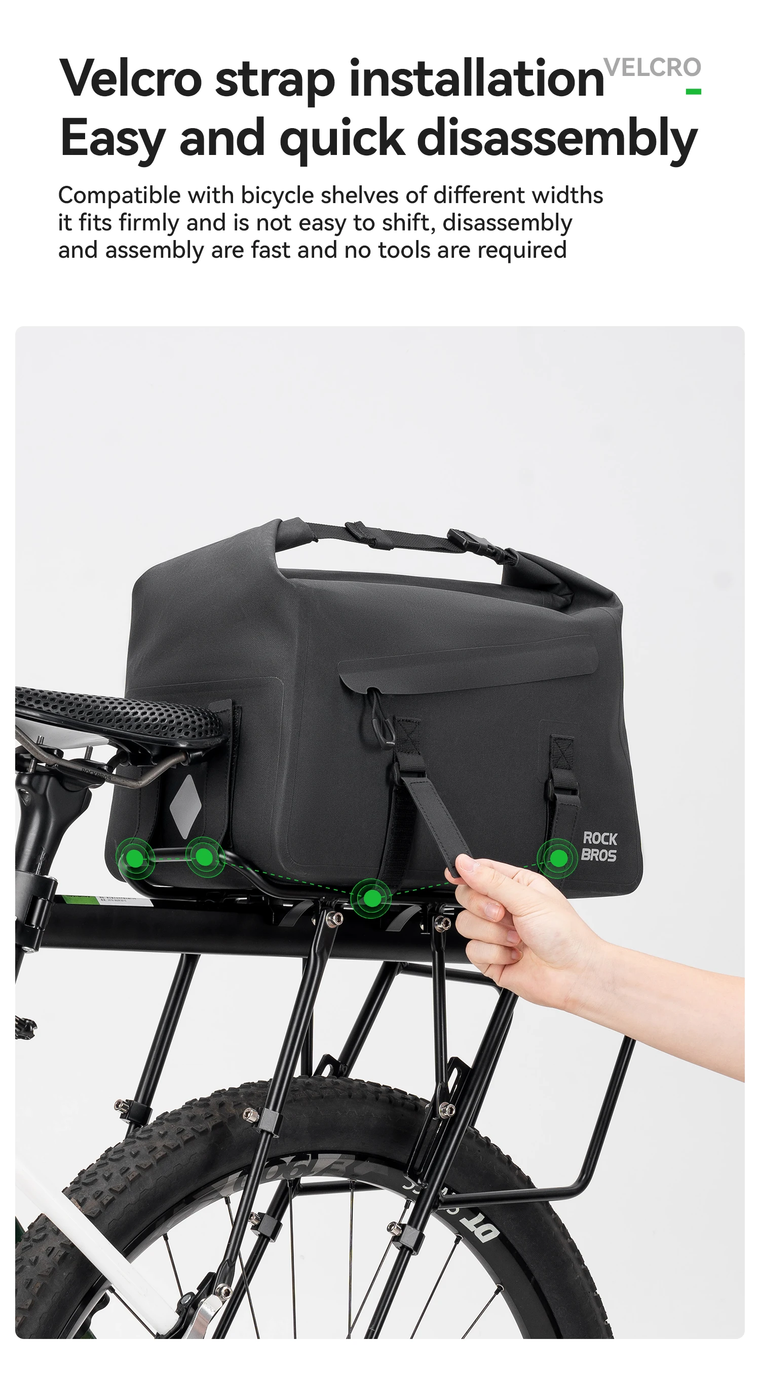 ROCKBROS Fahrrad-Gepäckträgertasche Erweiterbar 16L Große Kapazität Wasserdichte Rücksitztasche Tragbare Schultertasche Fahrrad-Zubehör – Detail 9