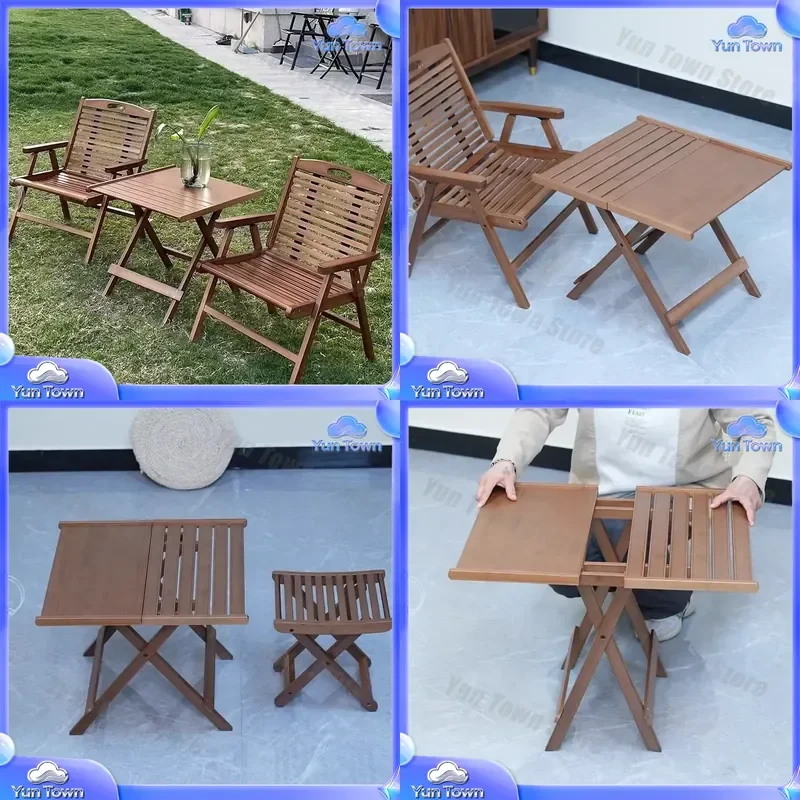 Folding Table and Chairs Set for Outdoor Leisure Dining Balcony Small Tea Back Chair Portable Collapsible Camping Furniture