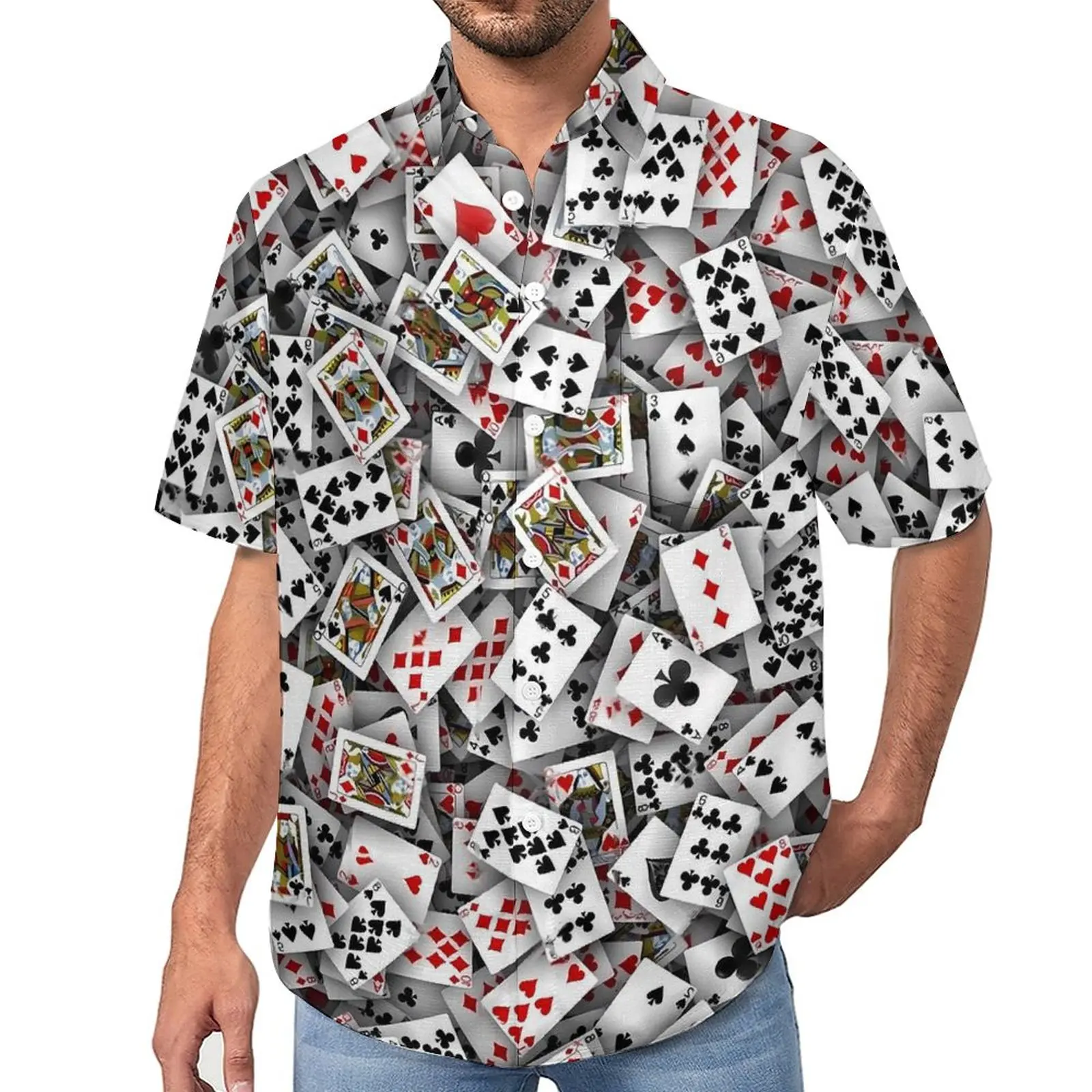 

Poker Cards Beach Shirt Playing Cards Hawaiian Casual Shirts Mens Streetwear Blouses Short Sleeve Design Top Plus Size 4XL