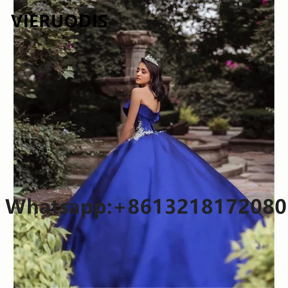 로얄 블루 비즈 장식 볼 가운 킨세아녜라 드레스 스위트 16 프린세스 프롬 가운 베스티도 데 15 아뇨스 킨세아녜라