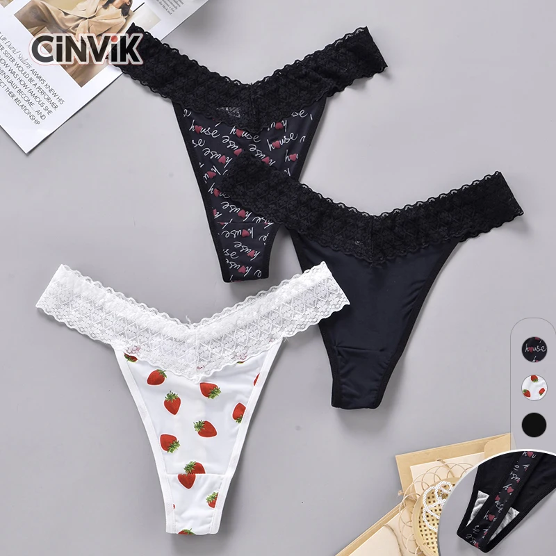 Love Thongs Sexy Strawberry Low Waist Female Underwear Summer Comfortable Tanga Letter Women\'s Panties Solid Color Soft G-string