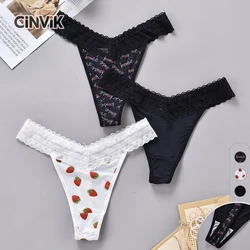 Love Thongs Sexy Strawberry Low Waist Female Underwear Summer Comfortable Tanga Letter Women's Panties Solid Color Soft G-string