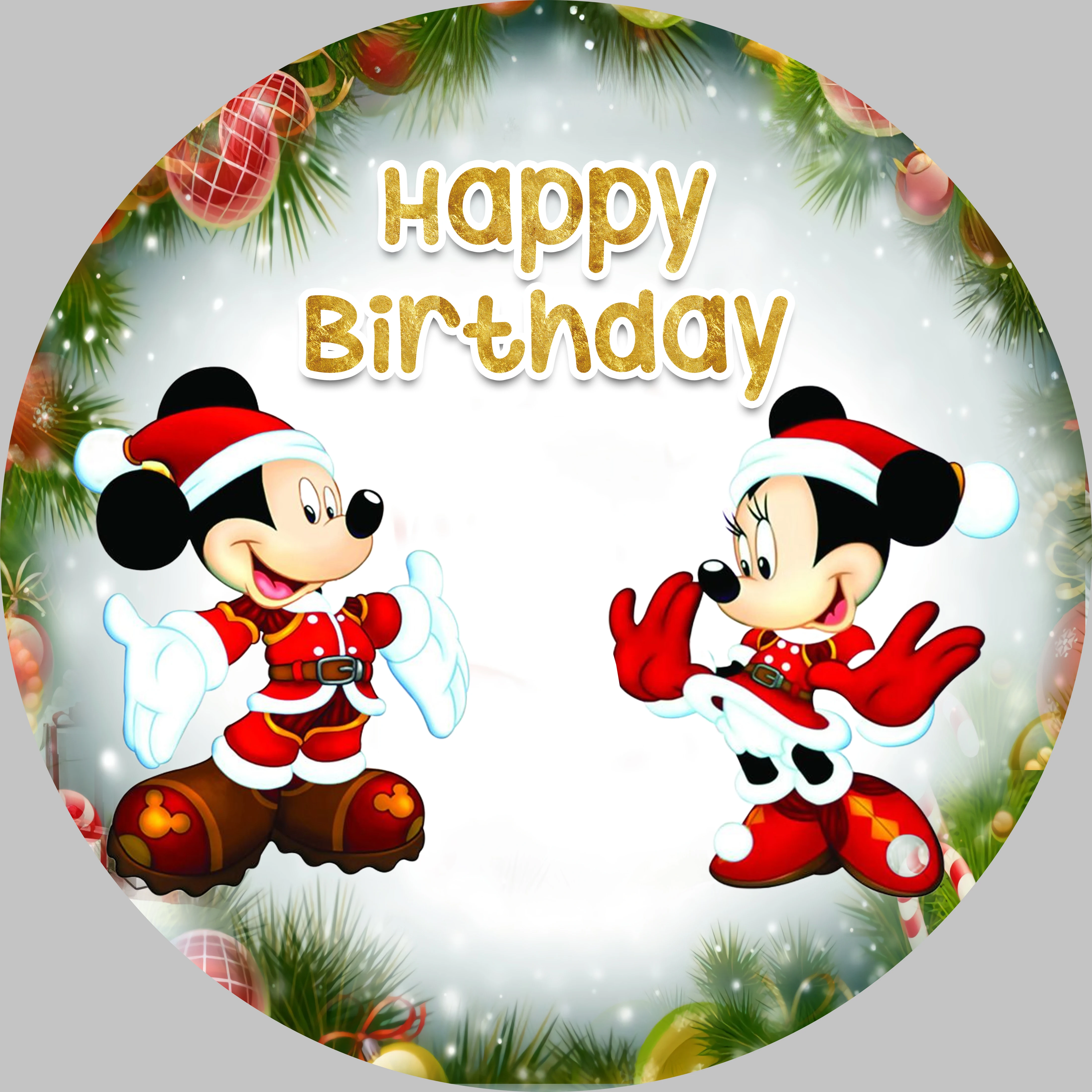 

Disney Christmas Red Mickey and Minnie Mouse Party Decors Round Customized Backdrop Children's Birthday Decoration Banner