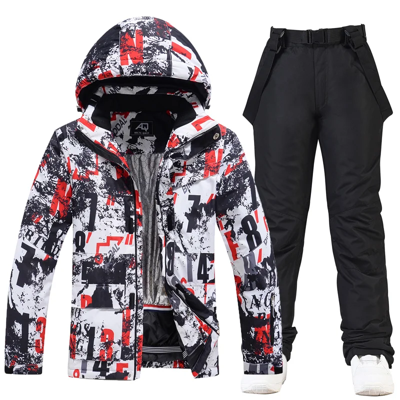 

Men's Ice Snow Suit Sets Outdoor Sports Snowboarding Clothing Waterproof Breathable Skiing Wear Winter Jackets And Strap Pants