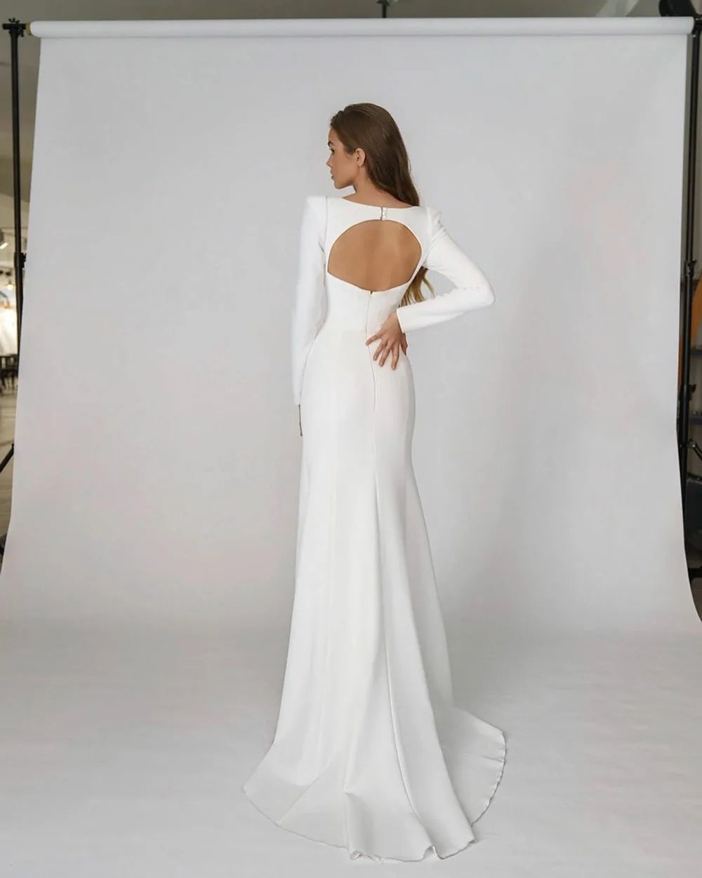 SoDigne – robe De mariée en Satin, élégante, moderne, col carré, manches longues, dos nu, style sirène, pour femmes