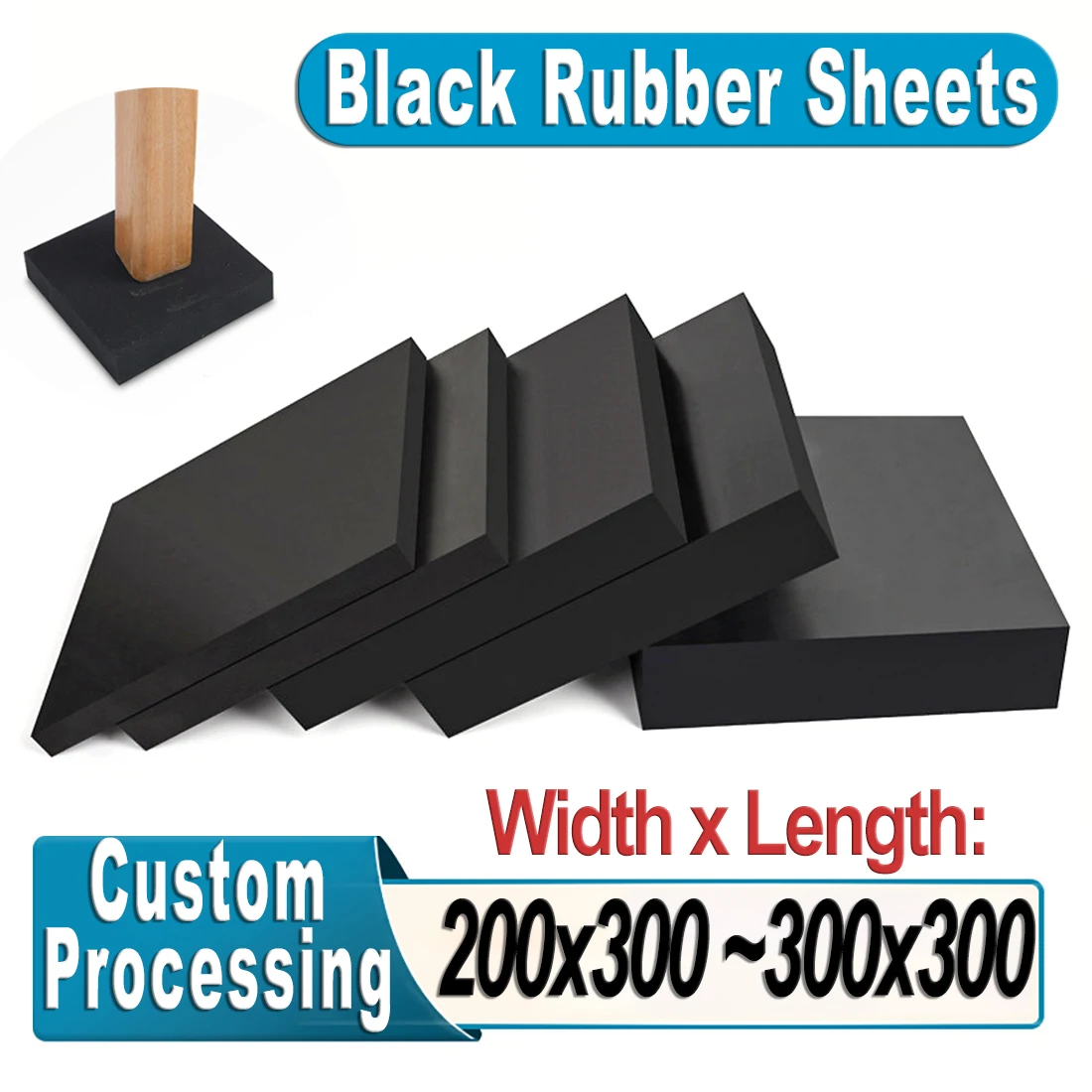 Black Industry Rubber Block Elastic Anti Slip Damping Gasket Shockproof Pad wear resistant200x300mm 300x300mm Thick 2mm~100mm