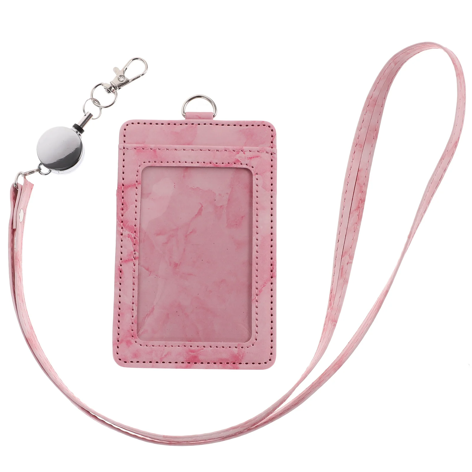 1 set Marble Pattern Id Card Holder Clear Protective Sleeve Detachable Lanyard Vertical Badge Holder For Work School Medical