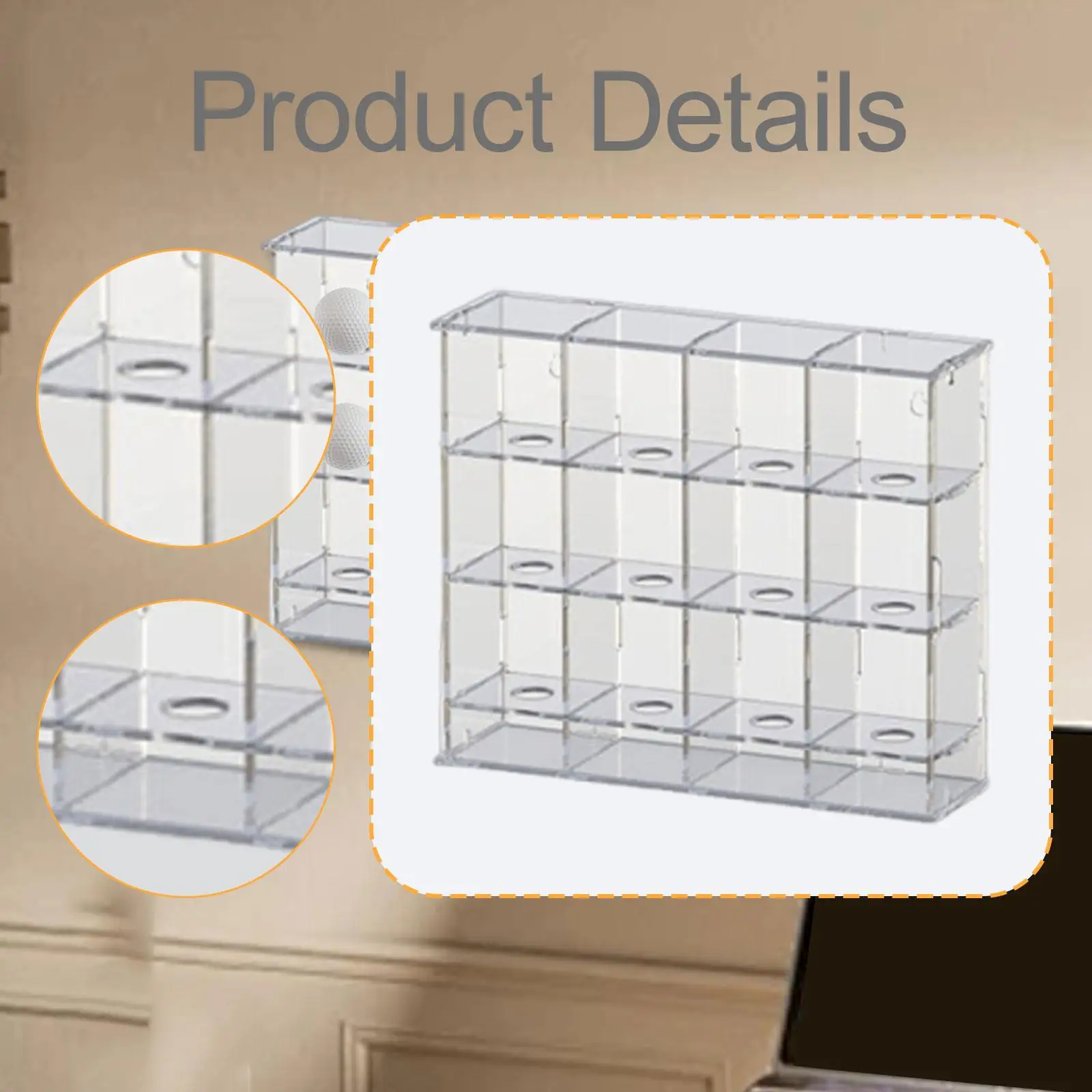 Transparent Acrylic Golfball Showcase Wall Mount Display Rack Anti Slip Grooves Storage Case for Golf Souvenir Collection