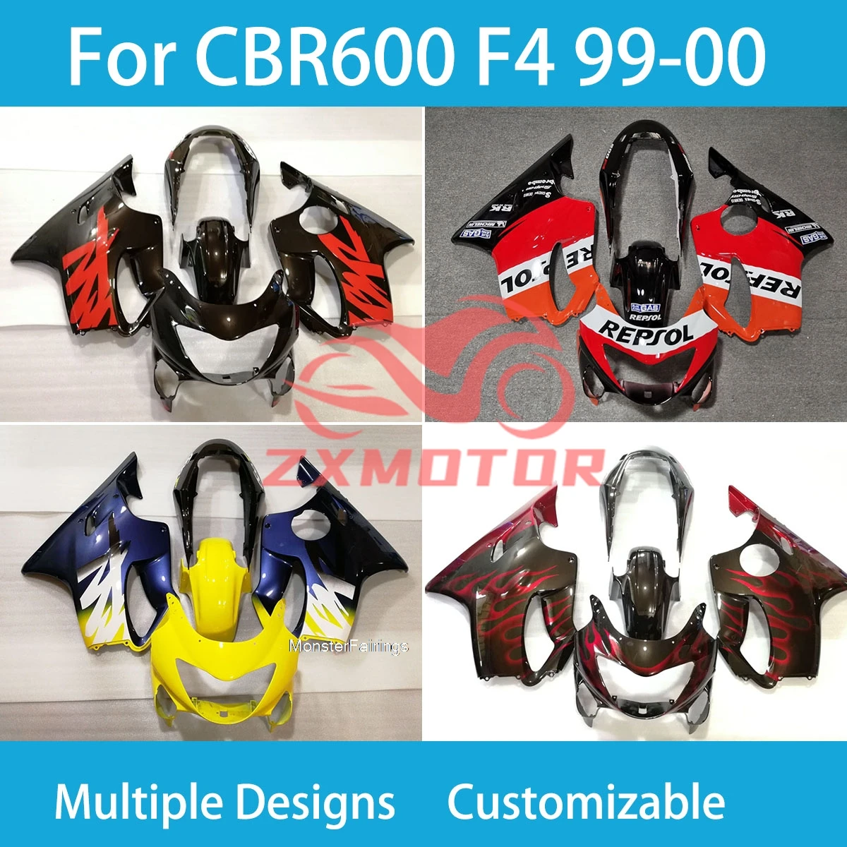 

Подходит для CBR600F4 99 00 обтекатели для Honda CBR600 F4 1999 2000, аксессуары для мотоциклов, 100% комплект деталей для обтекателя под давлением