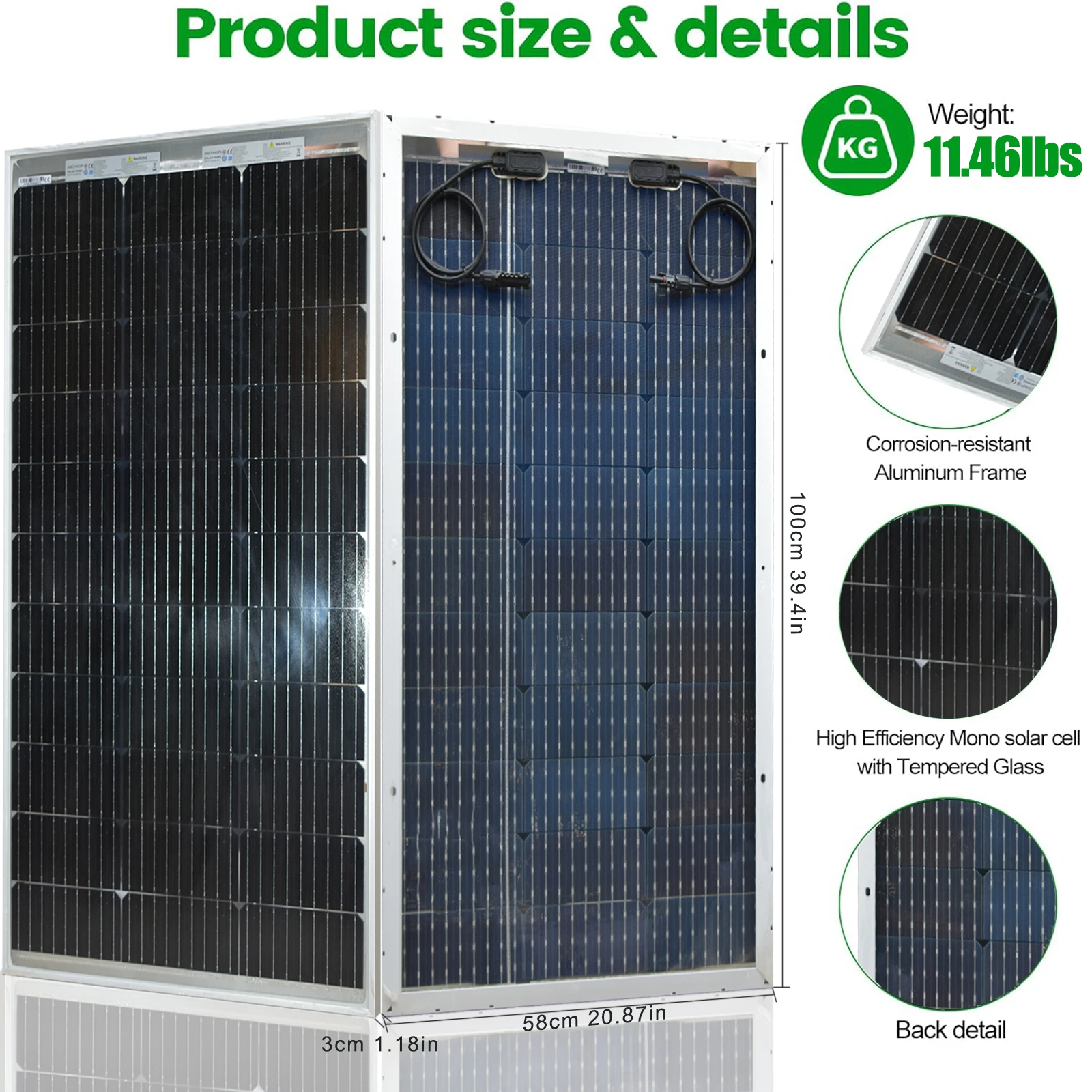 200W Double-Sided Transparent Solar Panel 100W * 2 Pieces Single Crystal Solar Panel Suitable for Ships, Campers, Boats, RVs, and Cars