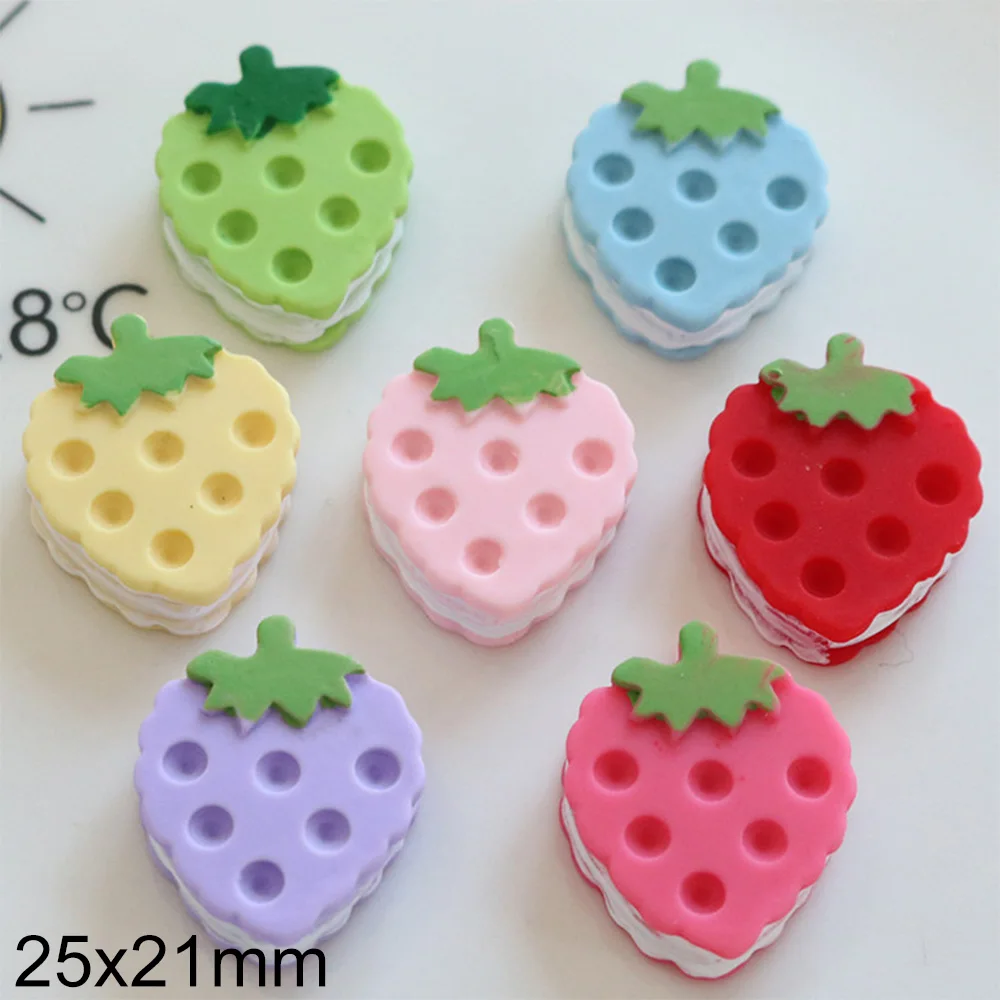 10PCS Strawberry Cookies Series Resin Flatback Cabochons For Hairpin Scrapbooking DIY Jewelry Craft Decoration Accessories