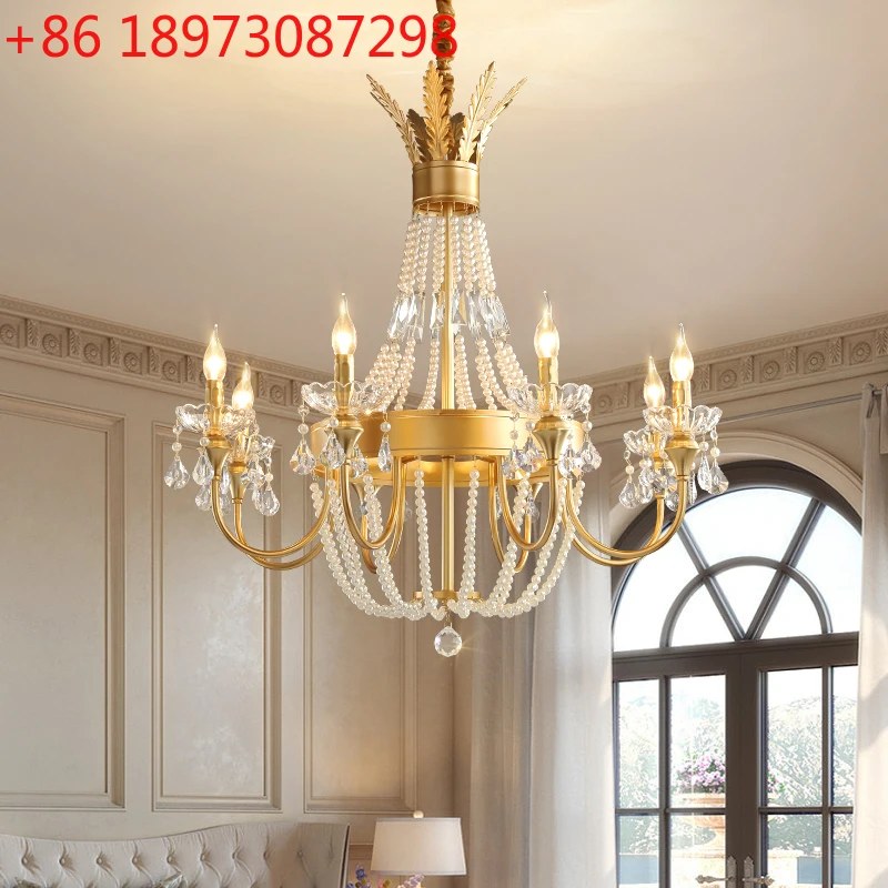 

American light luxury living room crystal lamp cream wind atmosphere bedroom French dining room chandelier