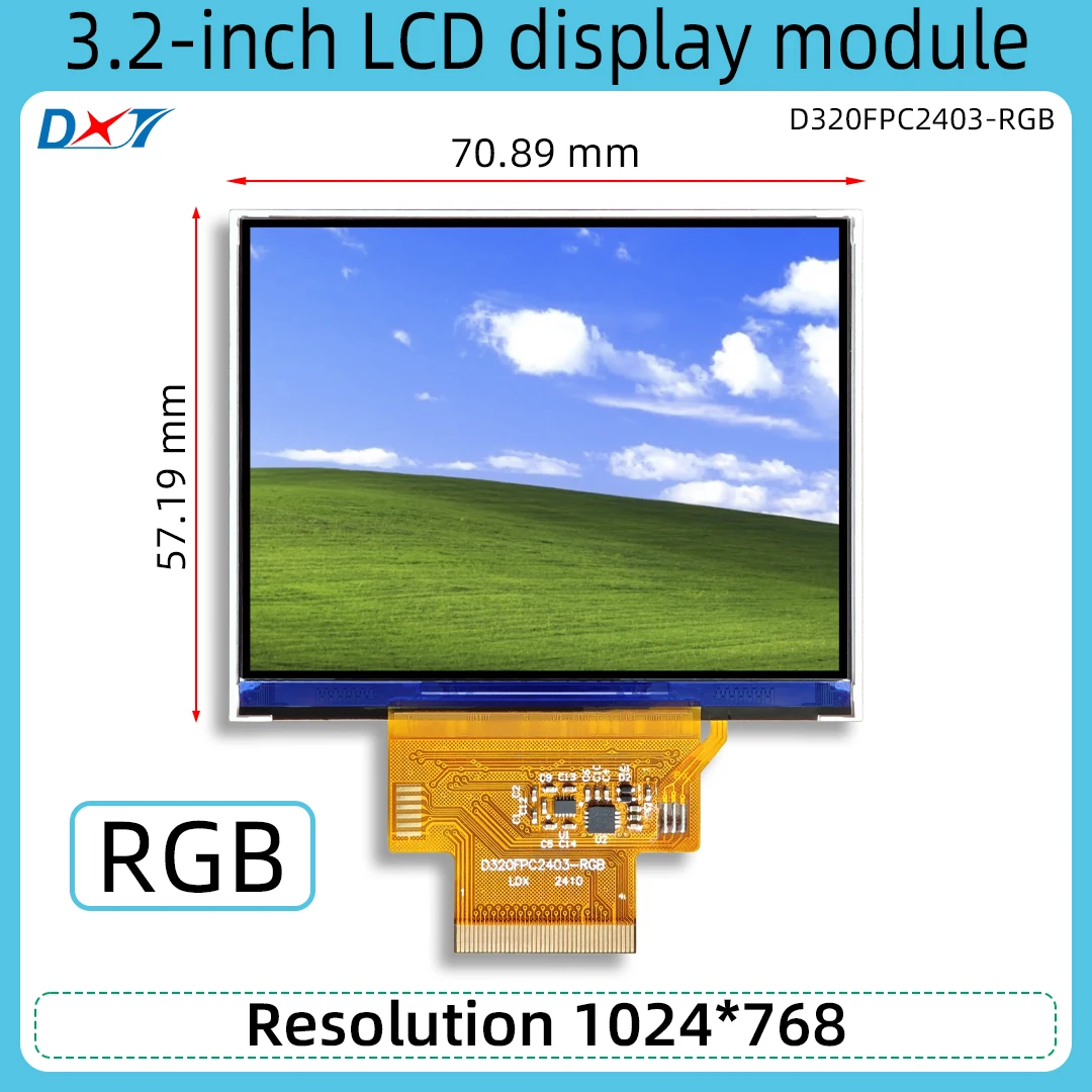 3.2 inch LCD display module resolution 1024*768 support RGB 24 bit interface TTL small size LCD module