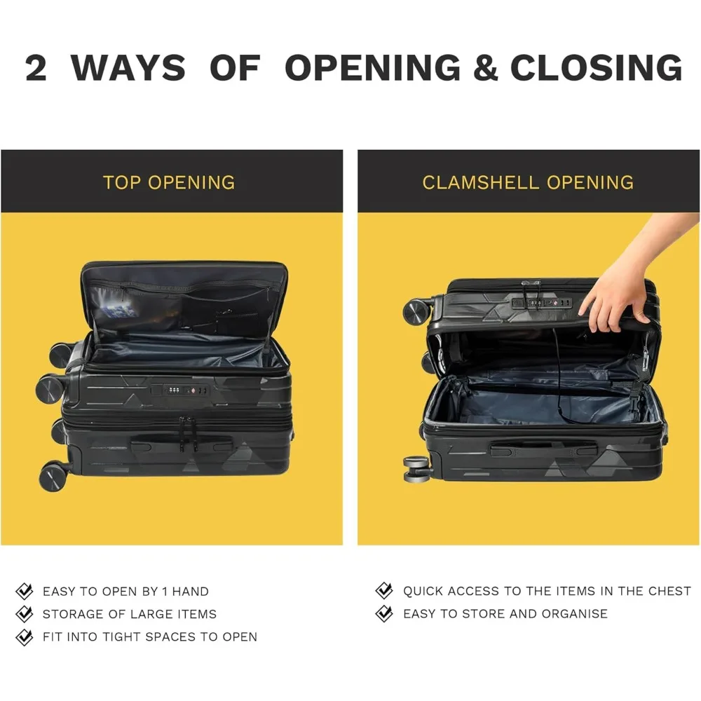 Expandable Top Opening Hard Shell TSA Approved Carry-On Luggage, Airline Approved 22x14x9 Suitcase for Travel