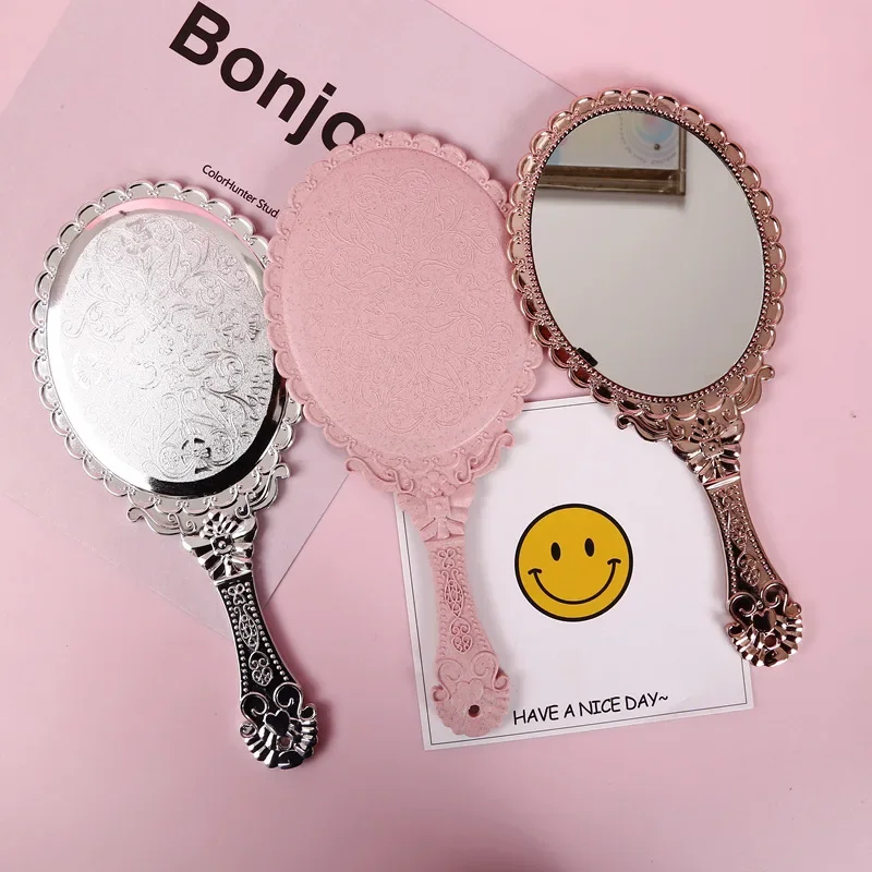 Vintage Carved Handheld Vanity Mirror Makeup Mirror SPA Salon Makeup Vanity Hand Mirror Handle Cosmetic Compact Mirror for Women
