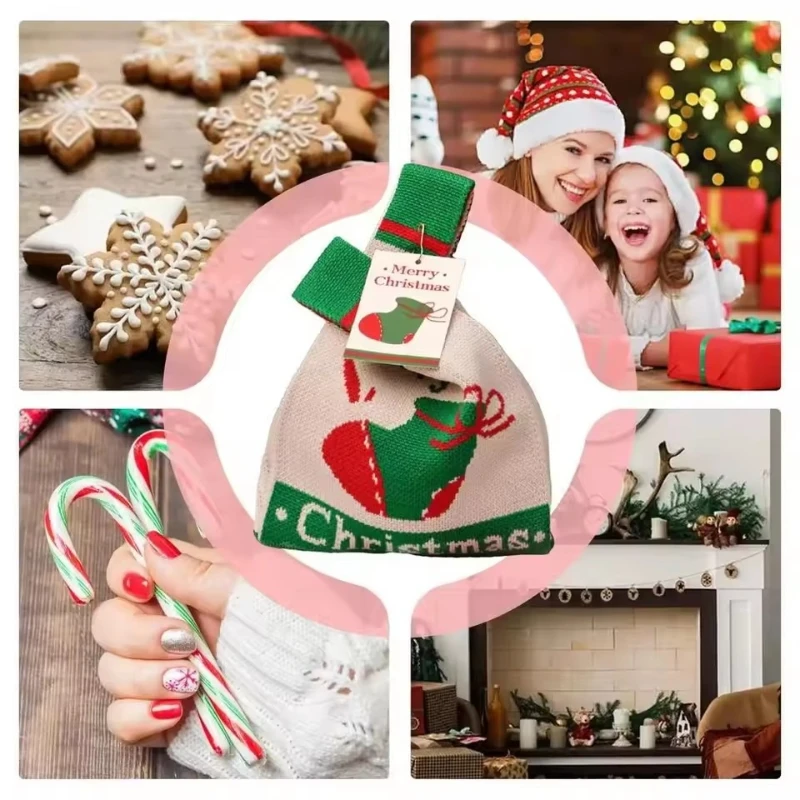 

New Xmas Apple Wrapping Bags for Christmas Eve: Knitted/Canvas Storage Bags with Santa Decor – Perfect Gift Bags for Relatives