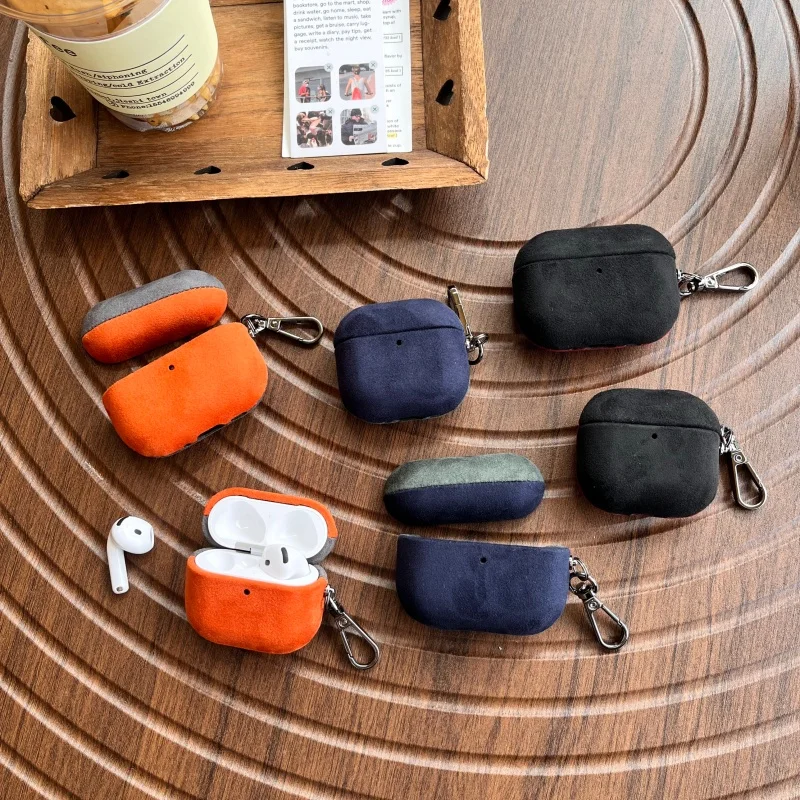 Italian Suede Leather Case For Airpods Pro 3 Luxury Artificial Leather All Inclusive Case For Airpods Pro 2 Pro 4 with Keychain