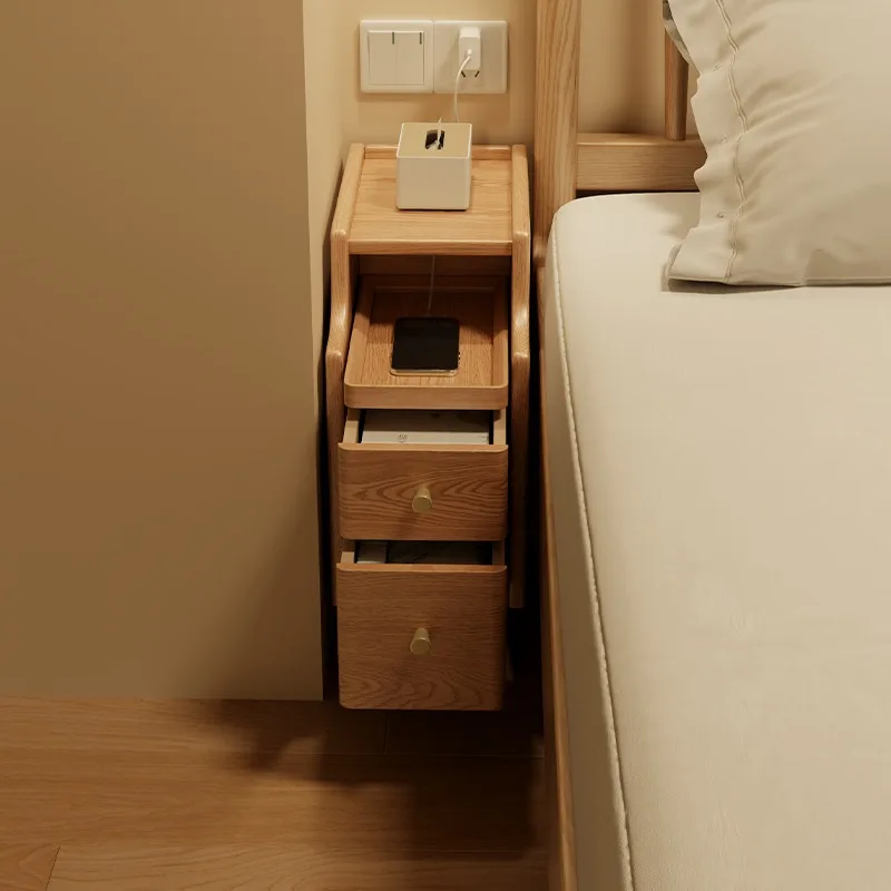 Nightstand: Solid wood home bedroom small bedside storage cabinet, minimalist bedside cabinet, light luxury and high-end feel