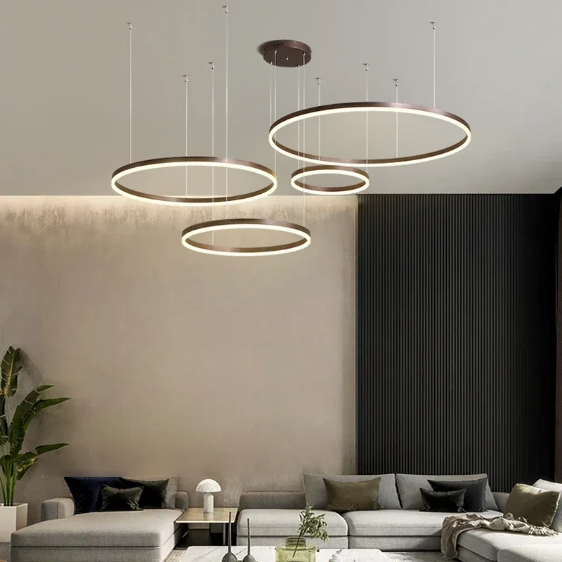 Modern Led Chandelier Home Lighting Brushed Rings Ceiling Mounted Chandelier Lighting Hanging Lamp Gold&Coffee Color