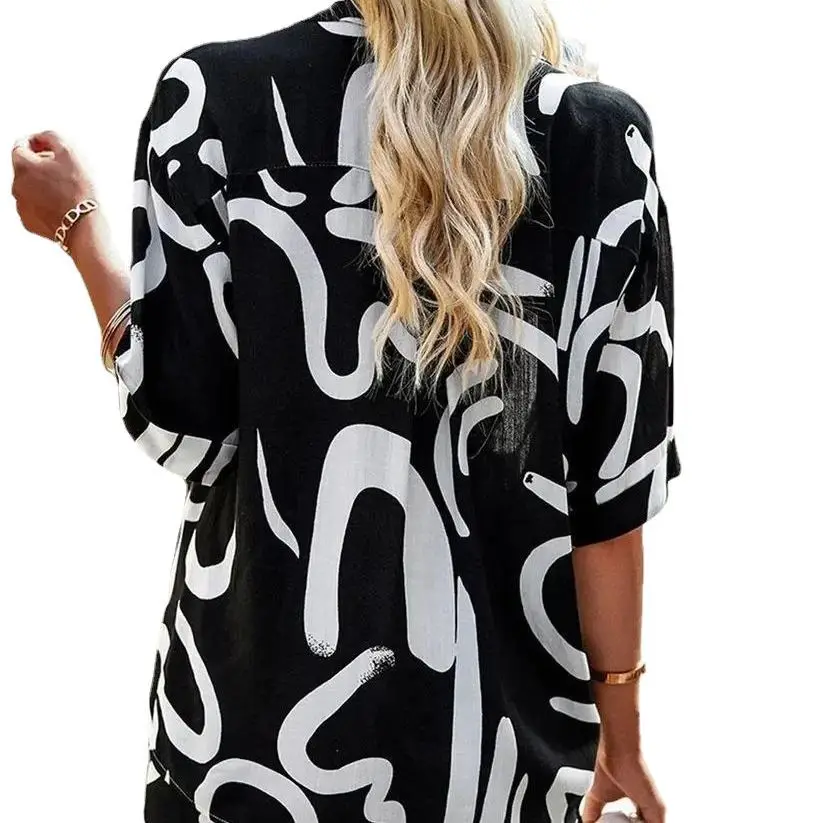 Cross-border Amazon 2025 Summer New Fashion Print Suit Loose Casual Shirt Shorts Two-piece Set Cw50769