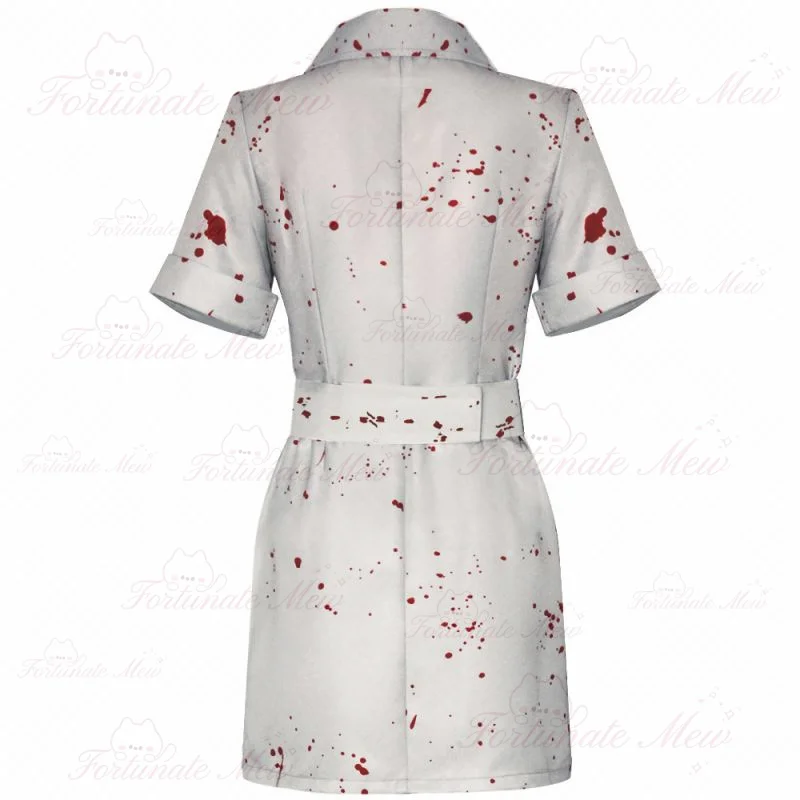 Movie Silent Hill Cosplay Nurse White Bloodstained belt and hat Uniform Halloween Costume Fancy Halloween Dress for Woman view 5