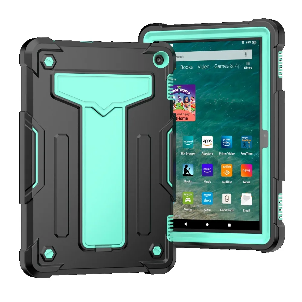 

Чехол для планшета Amazon New Fire HD 8 (2020)/New Fire HD 8 plus (2020), многоугольная Т-образная подставка, контрастный дизайн