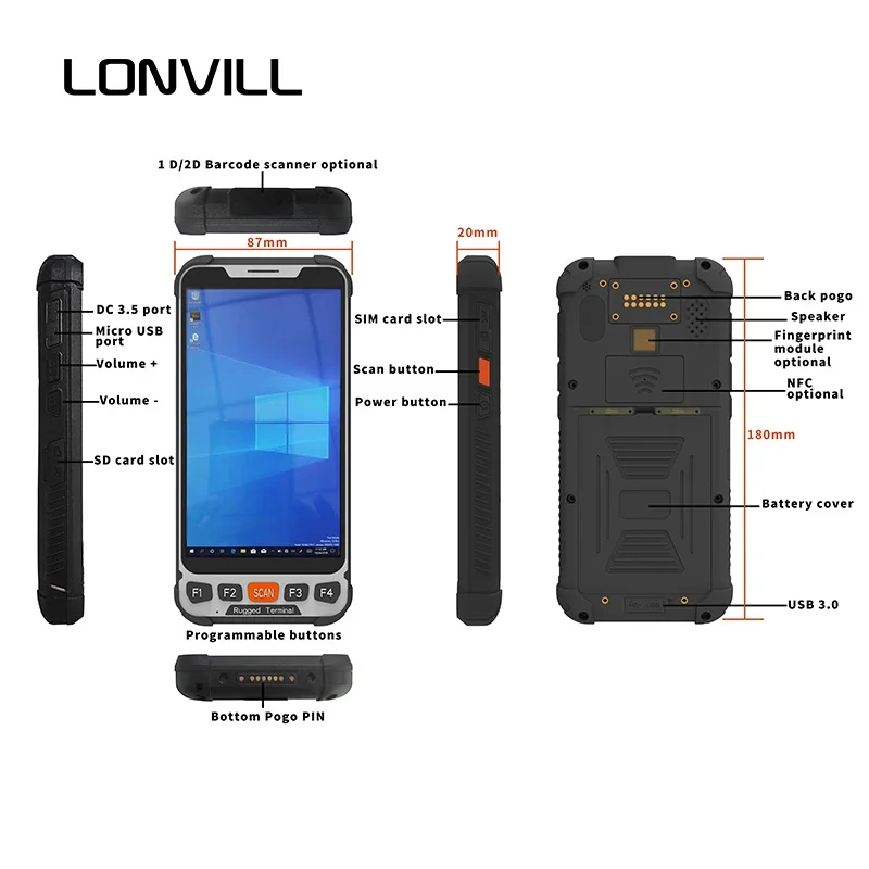 

LONVILL Data Collector PDA Portable Handheld PDA Window 10 Handheld For Sale