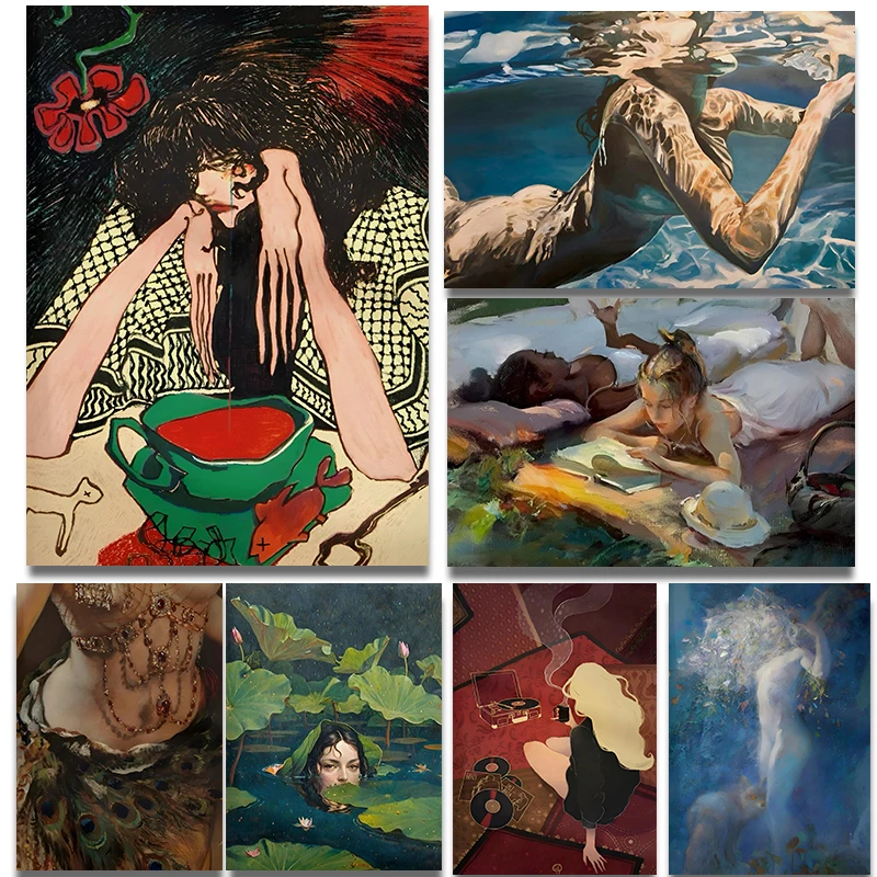 Póster Vintage de Ophelia Dreamy Dance, mujer elegante en el agua, impresiones modernas, pintura en lienzo, imagen artística de pared, decoración para el hogar y la sala de estar