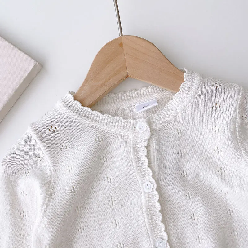 Children Clothing Girls\' Knitted Cardigan Thin Spring and Autumn Baby Sweater Coat Cotton Thread Children\'s Outerwear   Top