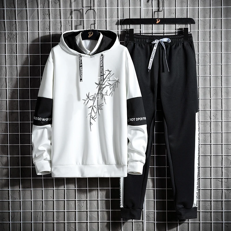 

Cool Men's Autumn Winter Fce Lined Casual Sportswear Sweatirt Set Long Sve Long Pants Polyester Fabric Youth Faion