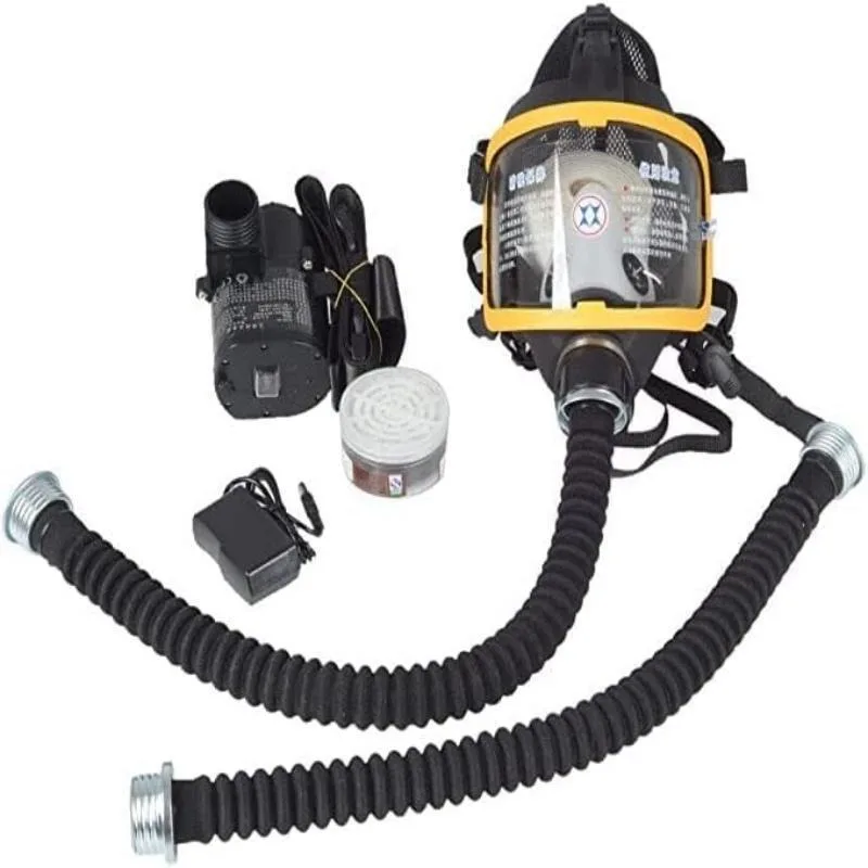 Rechargeable Portable Electric Supplied Air Respirator, Long Tube Gas Filter Full Face Mask