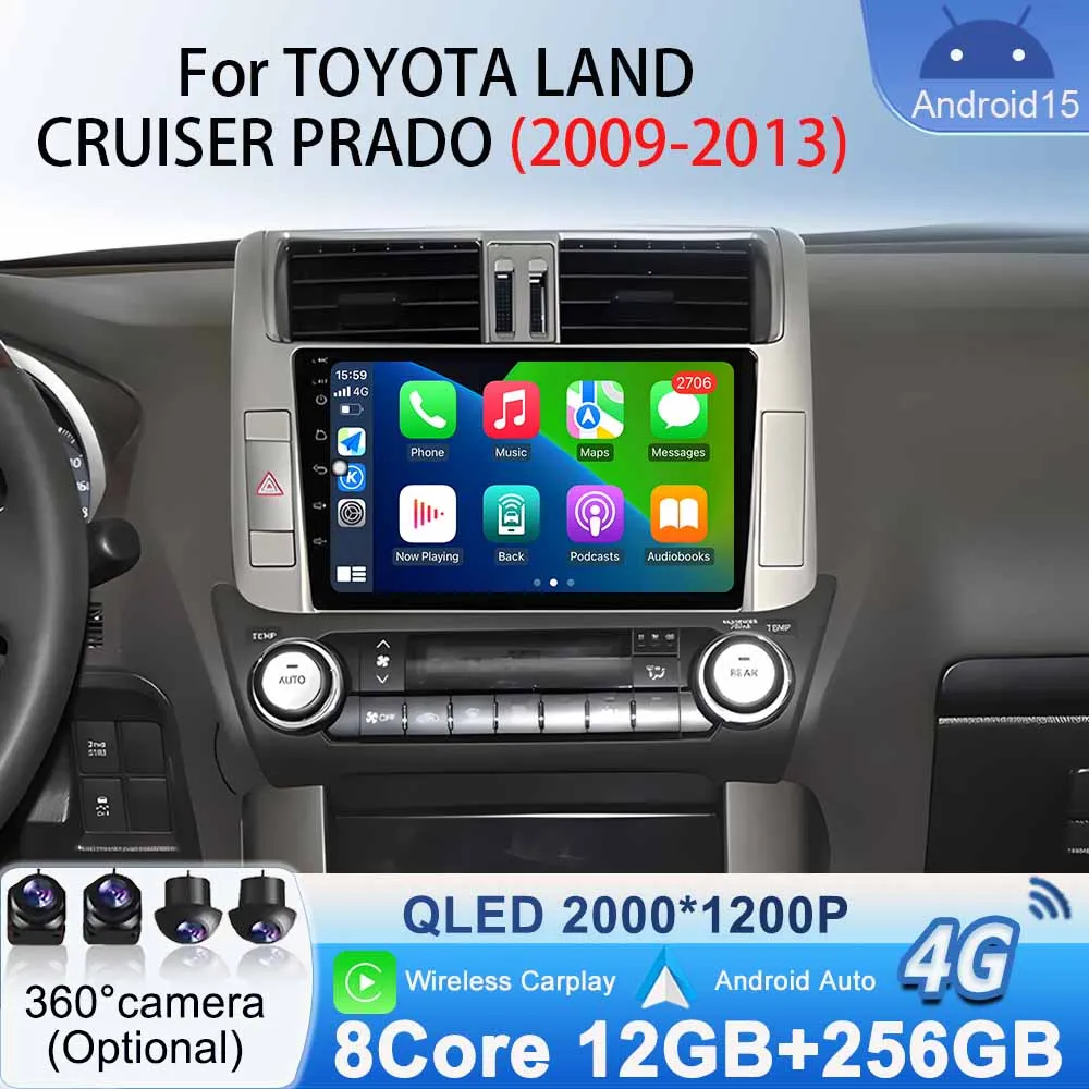 

GPS Navigation Android 15 for Toyota Land Cruiser Prado 2009-2013 Car stereo Radio Multimedia Bluetooth Auto WiFi Player Carplay