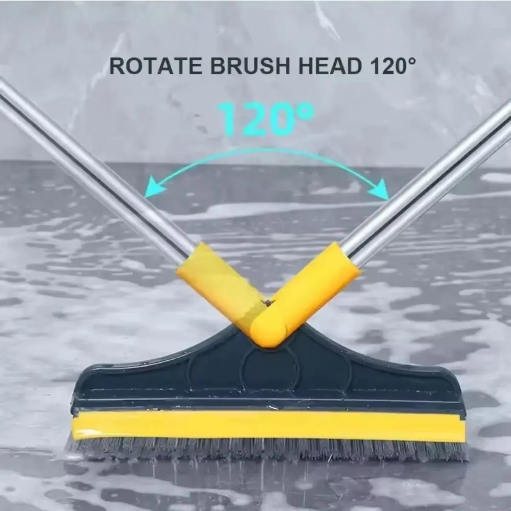 Multifunctional 3 In 1 Floor Scrub Brush Removable Wiper Long Handle Windows Squeegee Rotating Crevice Brush Tile Cleaning