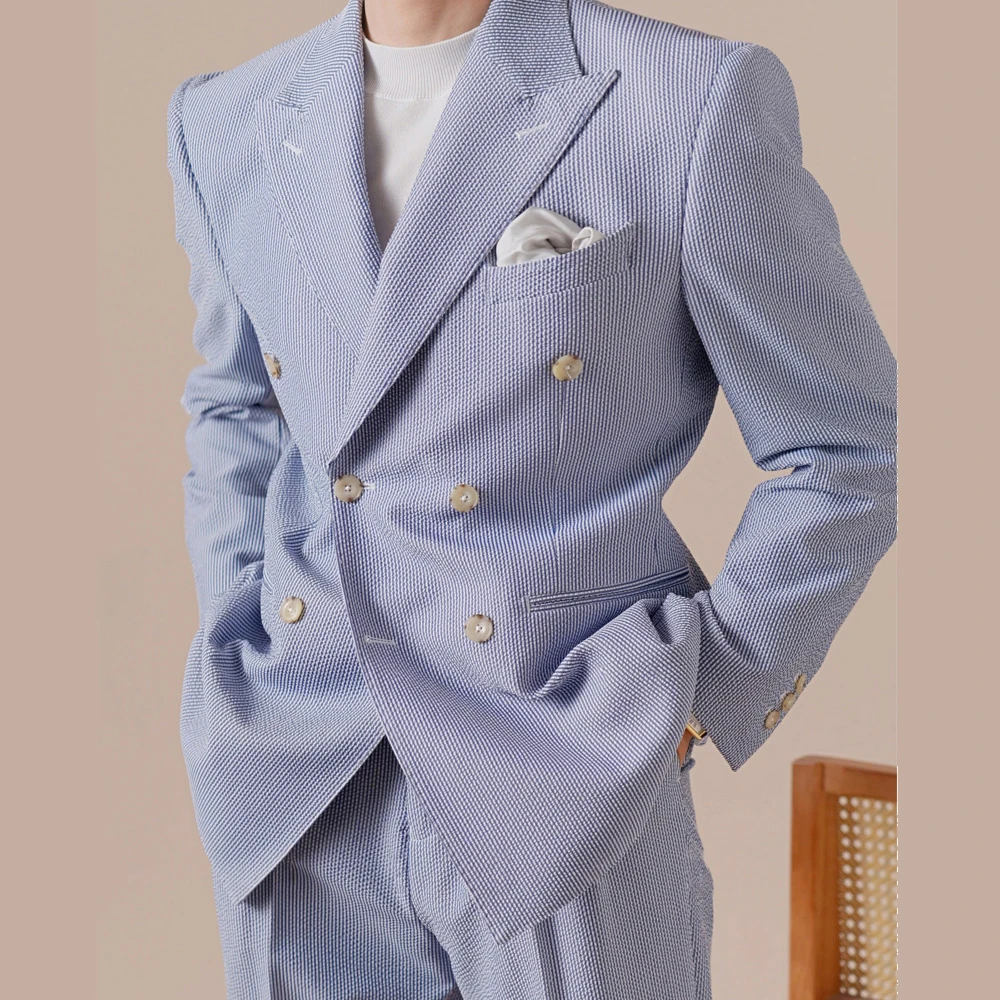 

Double-Breasted Suit Set For Men Grooms Suit Naples Suit Set Business Casual Striped Suit Men Tuxedo Suit Smoking Homme Mariage