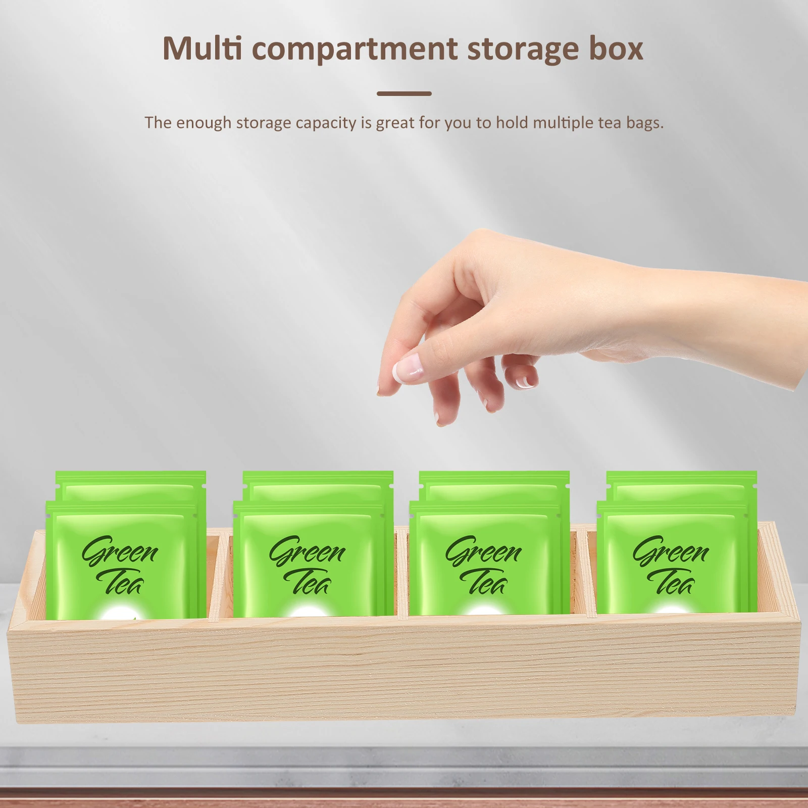 Wooden Sugar Coffee Storage Box Tray Supply Tea Bag Box  Dispenser Counter Holder Wooden Frame Packet Multi-function Organizer