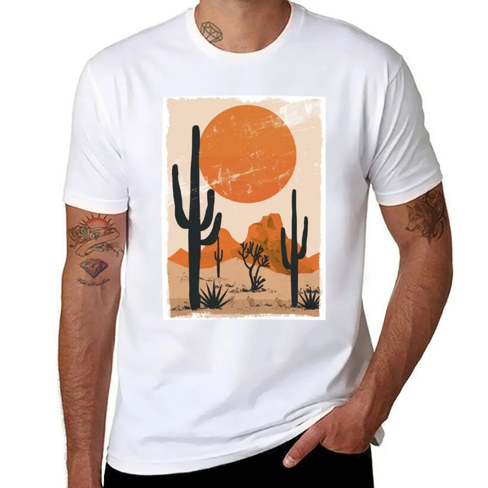 

Sunset in the Cacti Desert - Minimalist Southwestern Art T-Shirt man graphic t shirt cotton t shirts man 100% T-Shirt
