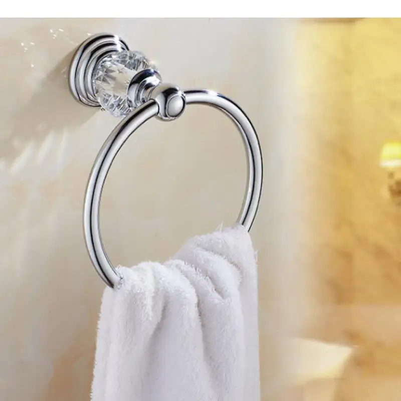 Metal Crystal Towel Ring Circular Rack Wall Shelf Storage Scarf Coat Hanger Bar Hand Holder Organizer