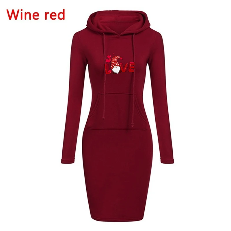 Women's Merry Christmas Love Hoodies Dresses Cute Santa Claus Blouses Clothes Winter Sweatshirt Pullovers Hooded Shirt Clothing