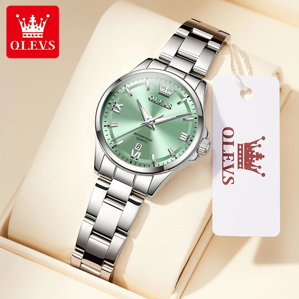 OLEVS 3668 New Women's Quartz Wristwatch Silver Solid Steel Strap Waterpoof Luminous Watch for Woman Simple Fashion Ladies Watch