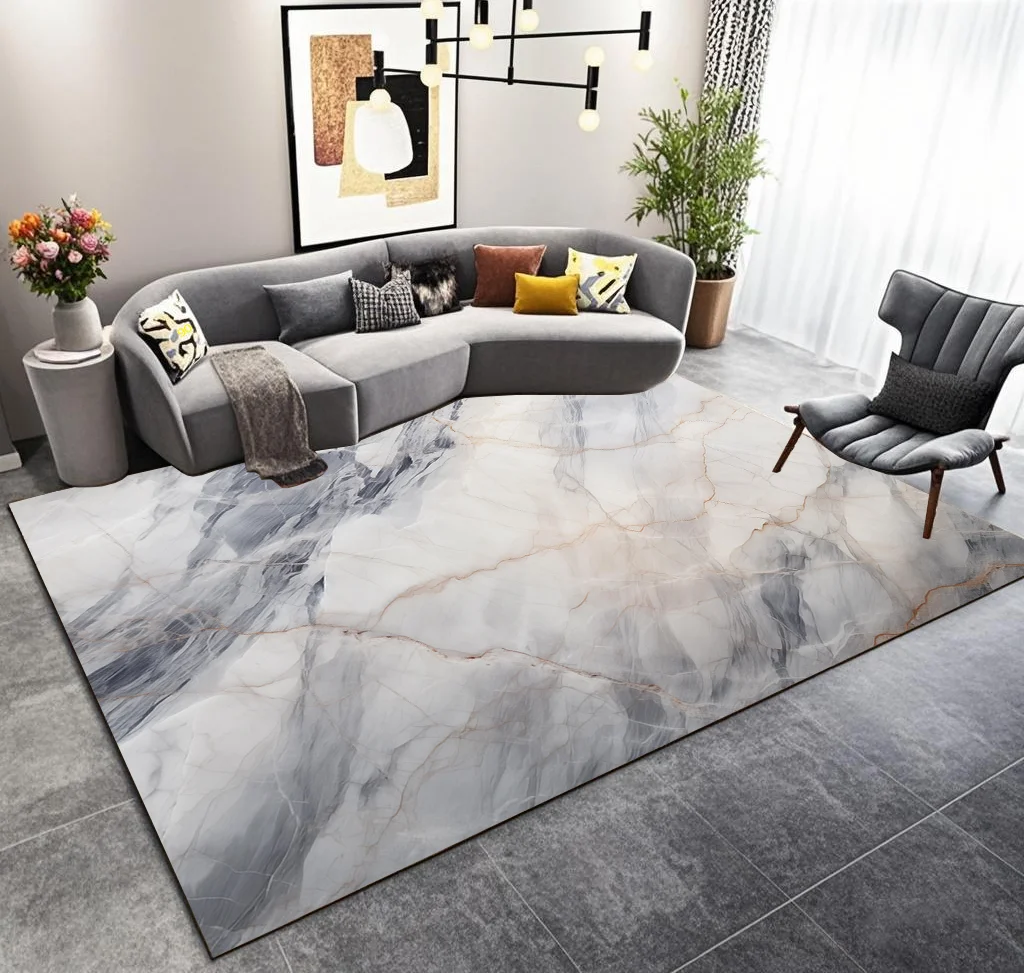 Luxury Gray Marble Living Room Carpet Nordic Home Decoration Sofa Fluffy Plush Rug Large Area Bedroom Bedside Antiskid Mat Floor