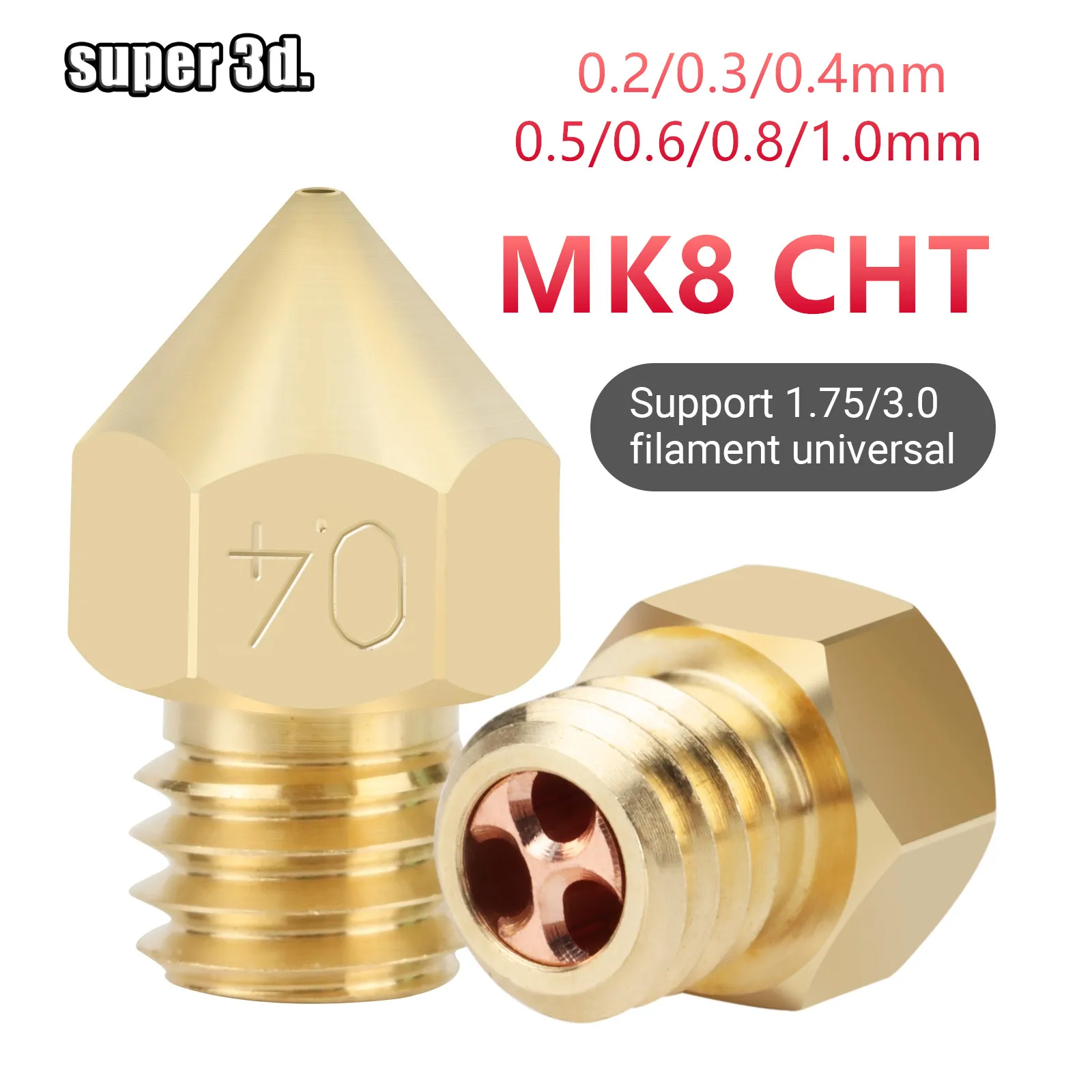 CHT MK8 Nozzle 0.2/0.3/0.4/0.5/0.6/0.8/1.0mm High Flow 3D Printer Accessories Brass MK7 MK8 Nozzles For Ender 3 CR10 KP3S Pro